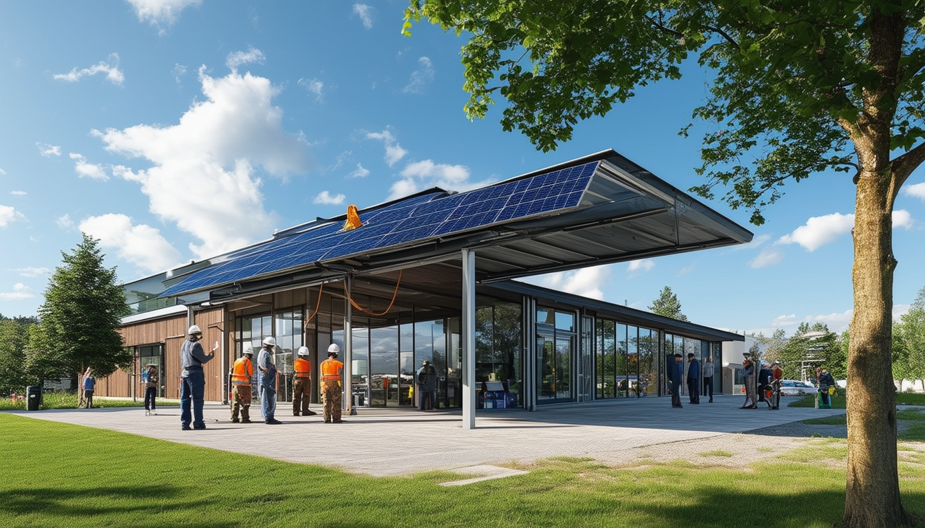 découvrez l'installation innovante d'un auvent photovoltaïque à la salle des fêtes de choloy-ménillot, alliant écologie et modernité. cet aménagement durable contribue à l'énergie verte et embellit cet espace communautaire.