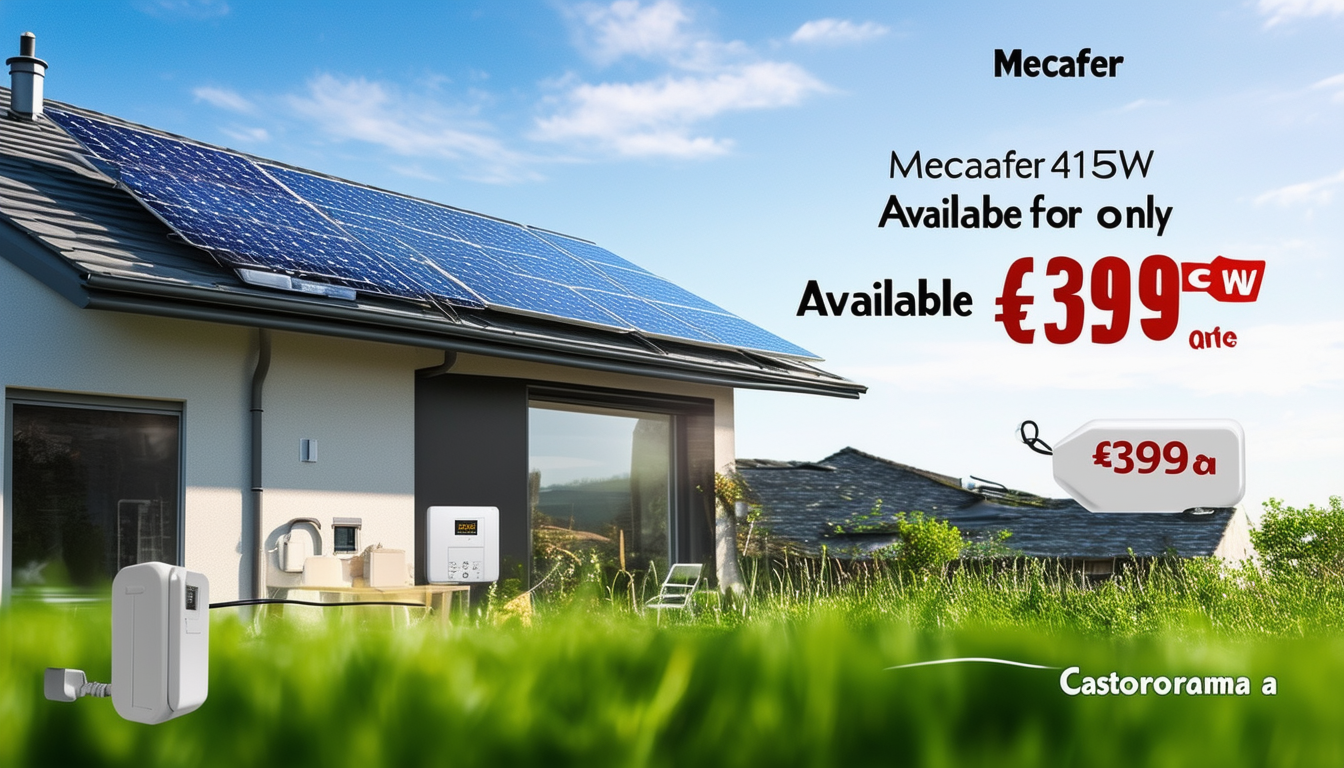 découvrez le panneau solaire mecafer de 415 w, une solution économique et écologique à seulement 399 € chez castorama. facile à installer, il se connecte directement à votre prise et vous permet de produire votre propre énergie solaire tout en réduisant votre facture d'électricité. ne ratez pas cette opportunité d'investir dans un avenir durable!
