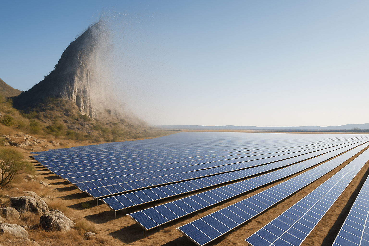 en chine, une montagne est transformée en une vaste étendue de panneaux solaires, couvrant des milliers d'hectares pour promouvoir les énergies renouvelables.