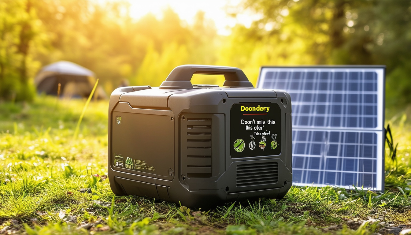 profitez d'une offre exceptionnelle sur un générateur d'électricité portable, parfait pour vos aventures en plein air ! cette promotion inclut également un panneau solaire, idéal pour recharger vos appareils où que vous soyez. ne laissez pas passer cette opportunité unique !