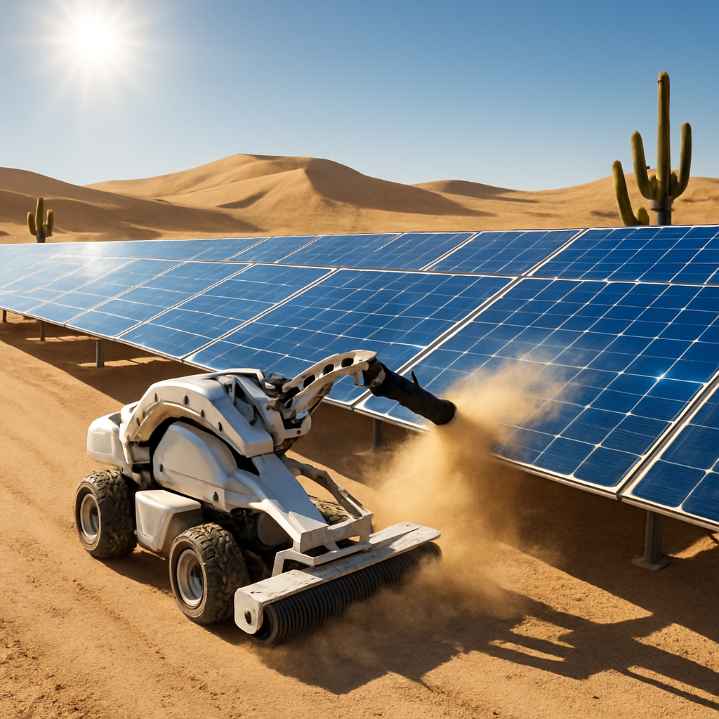 découvrez comment les systèmes de nettoyage sans eau améliorent l'efficacité des panneaux solaires en zones arides, tout en préservant les ressources hydriques et en réduisant les coûts d'entretien.