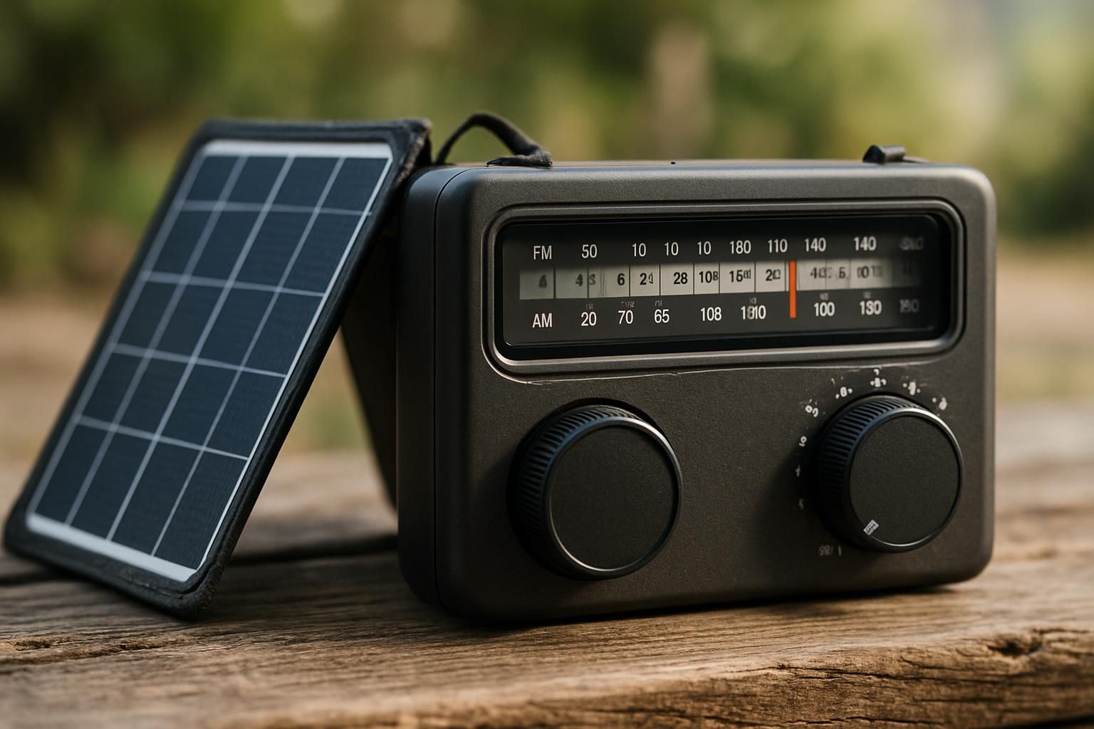 radio am/fm à syntonisation manuelle équipée d'un panneau solaire pliable, modèle bc-r60 spirit box, idéale pour une écoute durable et écologique en extérieur.